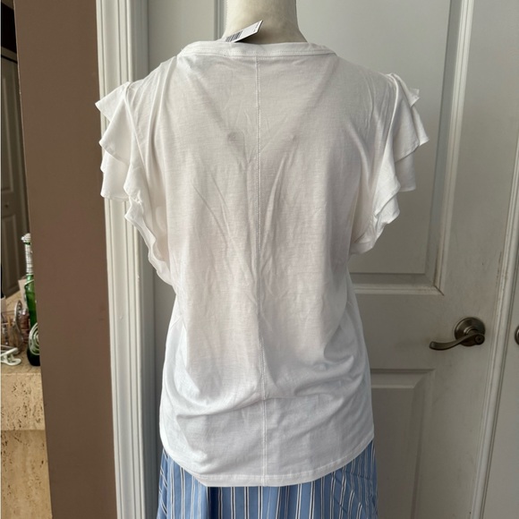 Elie Tahari Pima Cotton/Modal White Ruffle Sleeve Tee. Size L. MSRP $125 - Picture 7 of 12